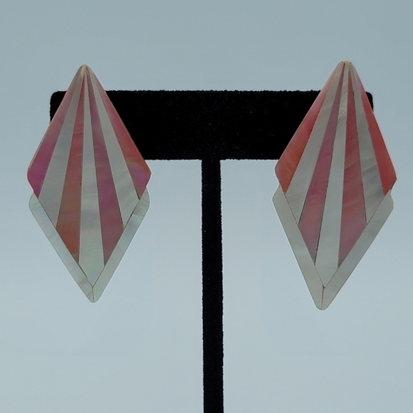 Vintage Pink White Seashell Diamond Shape Geometric Earrings #1218 - Picture 3 of 14